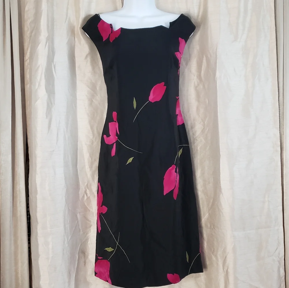 NWOT black Maggy London silk floral sheath dress10